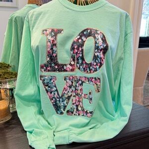 Comfort Colors Mint Green LOVE Long Sleeve Tee Size Medium Unisex